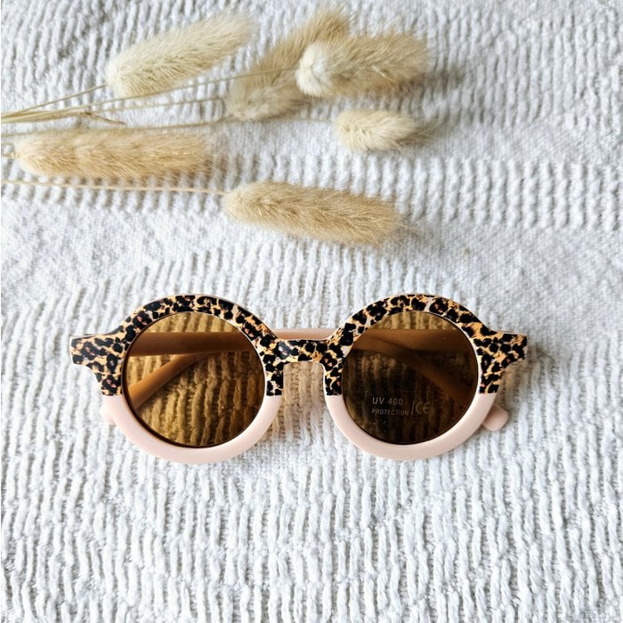Lunettes de soleil bébé et enfant UV400 rondes - Rose Tendre / Léopard - Babynouch